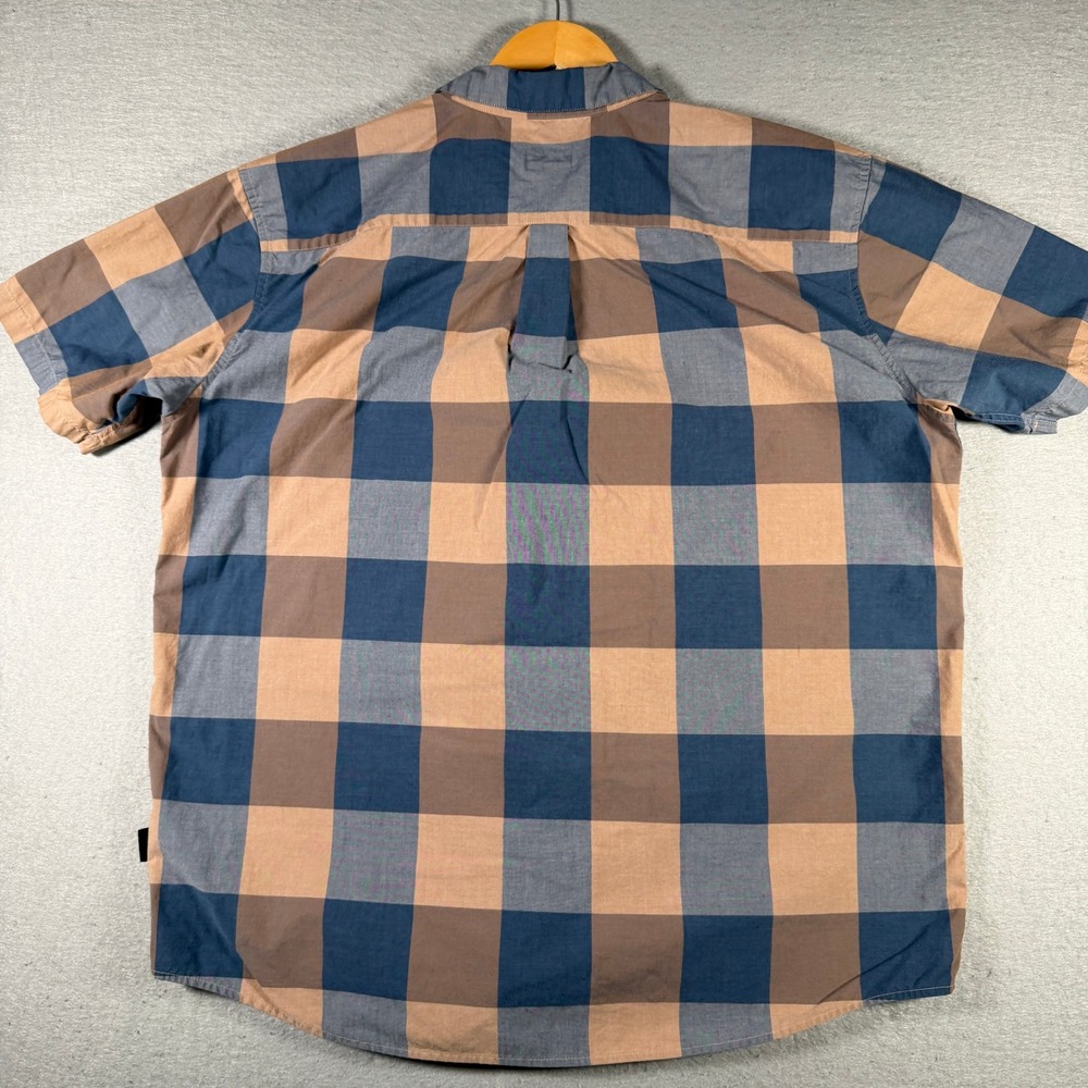 Patagonia Mens Organic Cotton Plaid Short Sleeve Button Down Shirt Brown Blue L - Picture 2 of 13